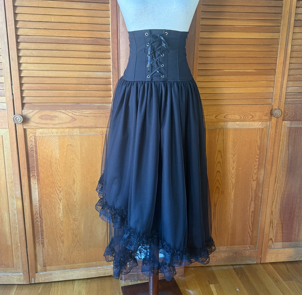 ACDC Rag Punk Goth J-fashion EGL Victorian Black Tulle Corset Cincher Skirt OS